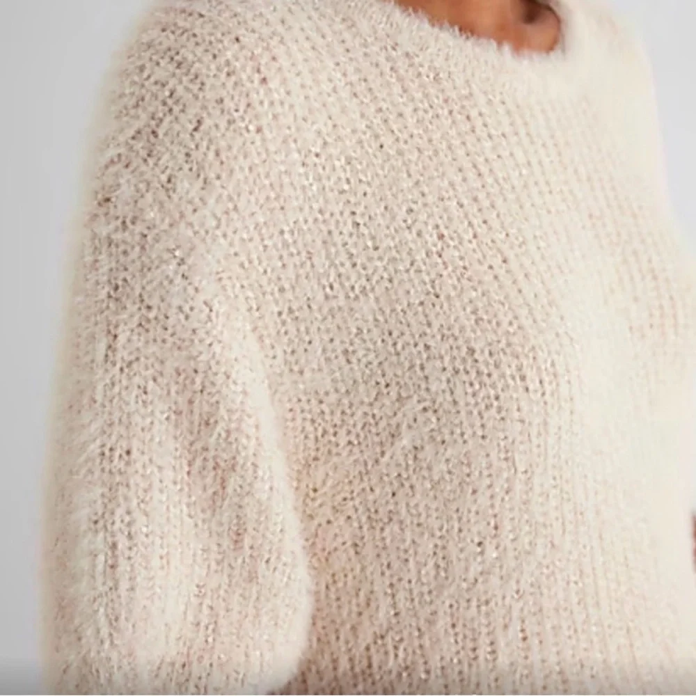 Express Cream Textured Crew Neck Sweater - Picture 4 of 7